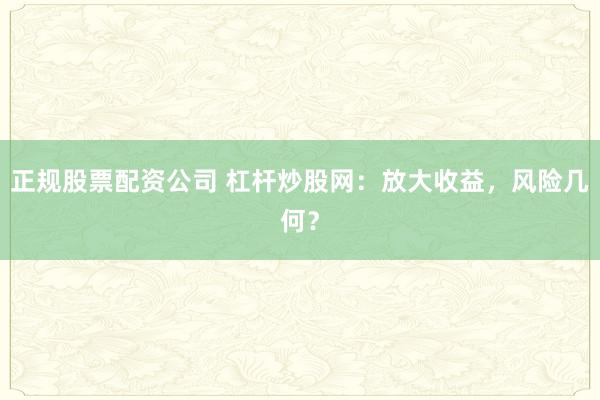 正规股票配资公司 杠杆炒股网：放大收益，风险几何？