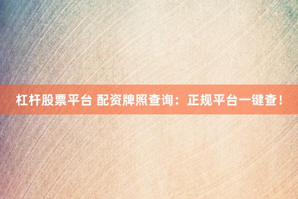 杠杆股票平台 配资牌照查询：正规平台一键查！