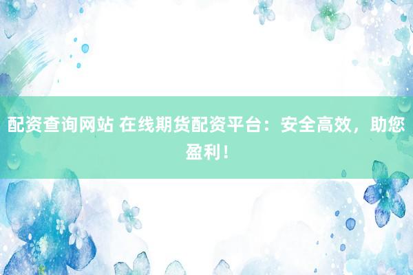 配资查询网站 在线期货配资平台：安全高效，助您盈利！