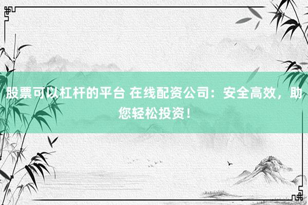 股票可以杠杆的平台 在线配资公司：安全高效，助您轻松投资！