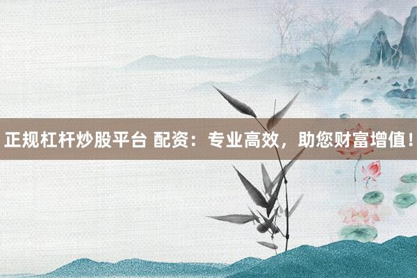 正规杠杆炒股平台 配资：专业高效，助您财富增值！
