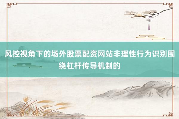 风控视角下的场外股票配资网站非理性行为识别围绕杠杆传导机制的