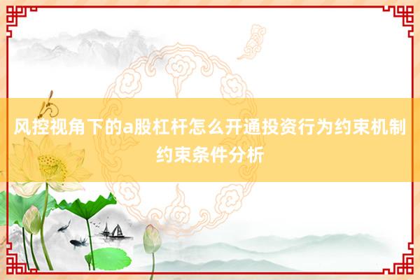 风控视角下的a股杠杆怎么开通投资行为约束机制约束条件分析
