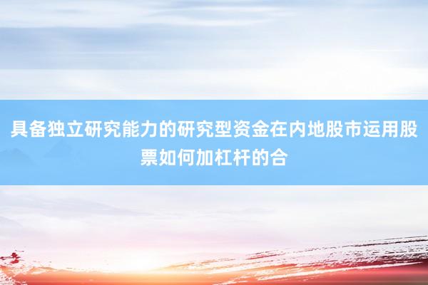 具备独立研究能力的研究型资金在内地股市运用股票如何加杠杆的合