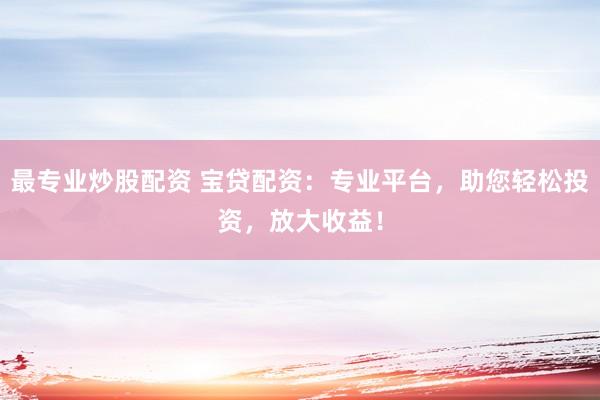 最专业炒股配资 宝贷配资：专业平台，助您轻松投资，放大收益！