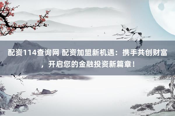 配资114查询网 配资加盟新机遇：携手共创财富，开启您的金融投资新篇章！
