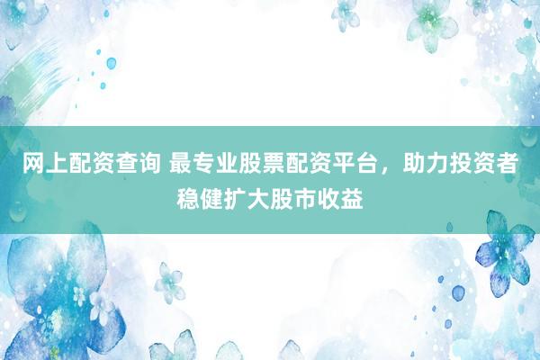 网上配资查询 最专业股票配资平台，助力投资者稳健扩大股市收益