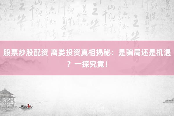 股票炒股配资 离娄投资真相揭秘：是骗局还是机遇？一探究竟！